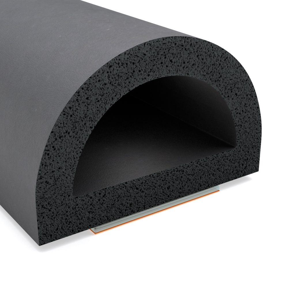 D-shaped rubber seals with adhesive backings