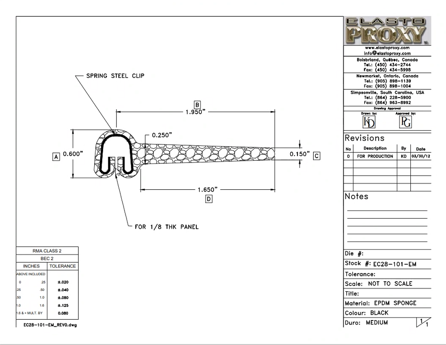 EC28-101-EM UL 94 HB EPDM Gasket Material